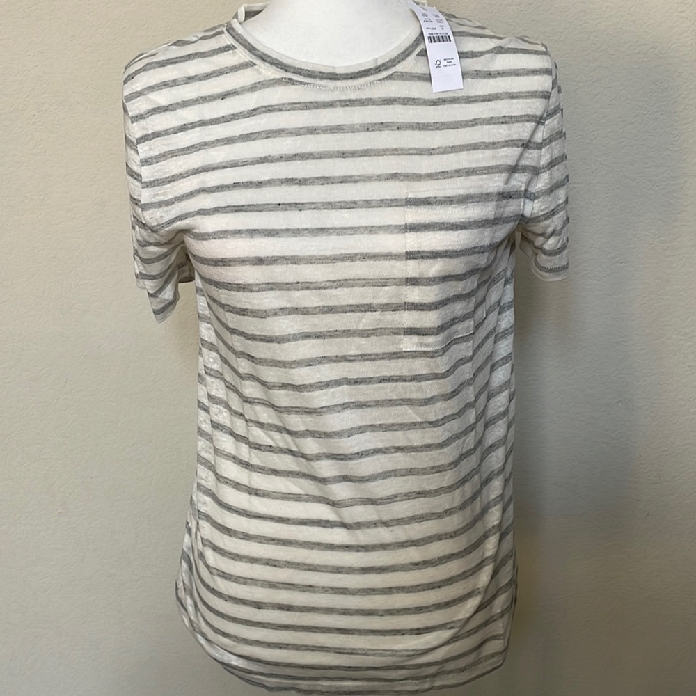 J Crew Linen Striped Tee with Pocket NWT!